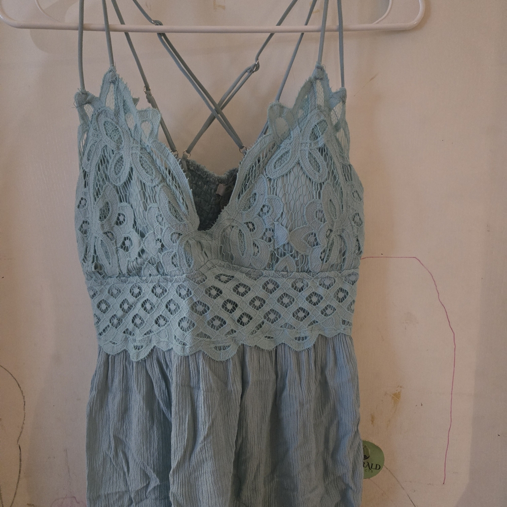 Lace Strappy Blue Tank Top